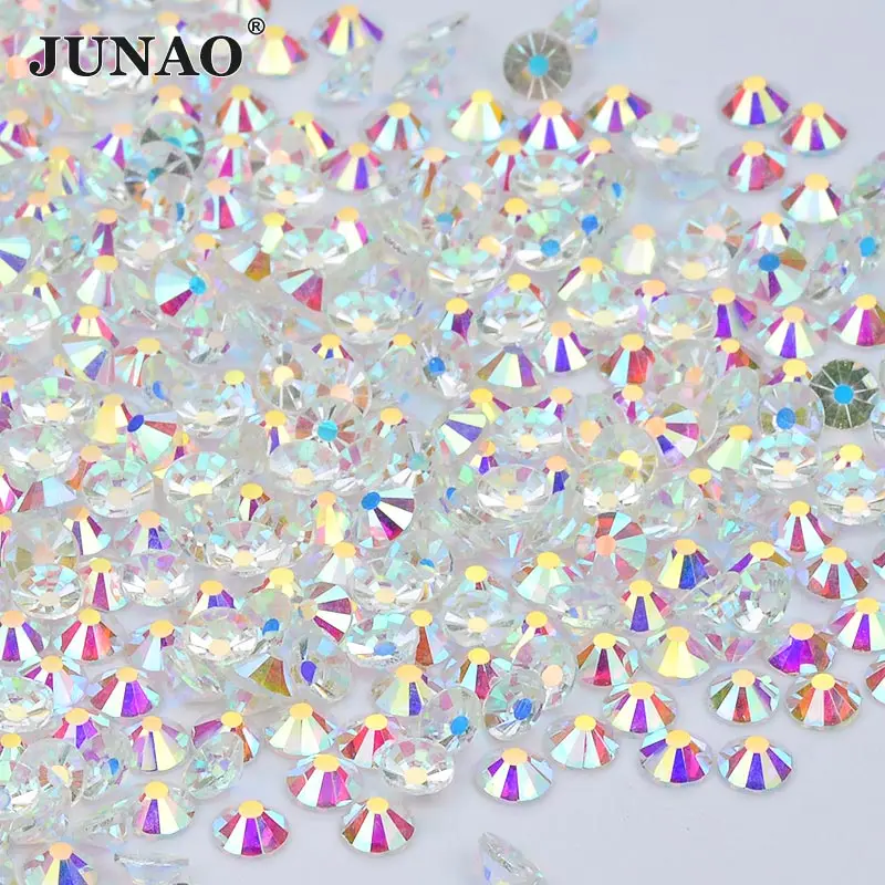 JUNAO SS16 SS20 блестящая Роза AB стеклянные стразы для ногтей с плоской задней частью хрустальные камни аппликация без горячей фиксации Стразы для рукоделия одежды - Цвет: Transparent AB