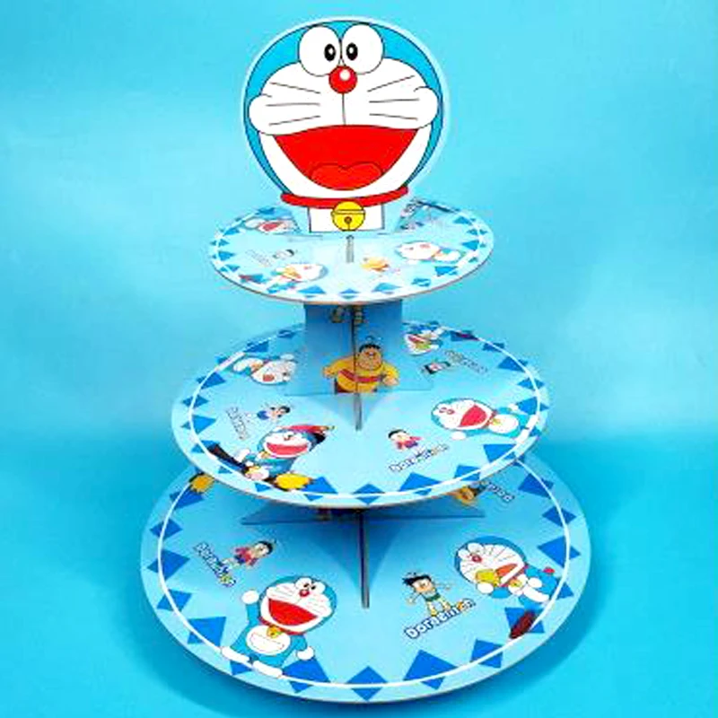 

1 компл./Лот, Детские сувениры для мальчиков, Doraemon тема, детский душ 3 яруса, держатель для кексов, картонная подставка для торта, стандартные ...