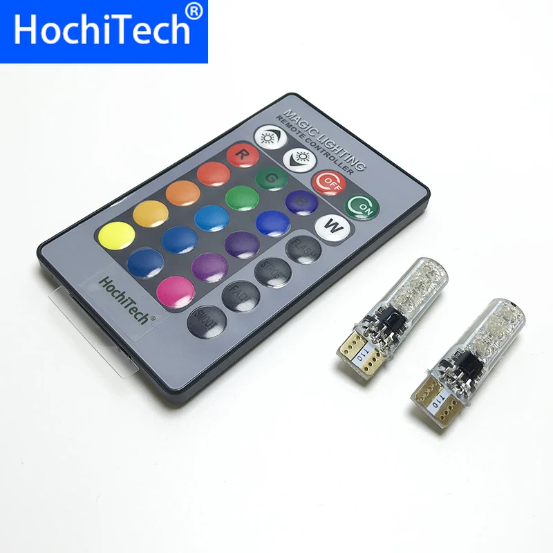 HochiTech 2017 новейший 2 шт цветной Автомобильный светодиодный светильник T10 194 168 RGB W5W