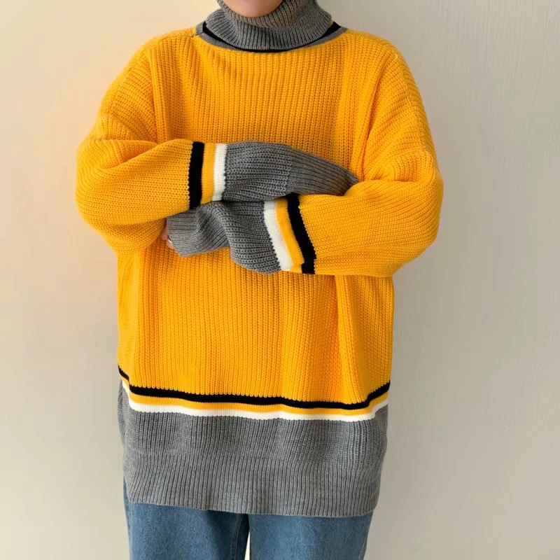 

ZAZOMDE Long Sleeve Sweaters Men Splicing Pullover Men's Sweater Winter Loose Sweater for Men High Street oversized Sweaters