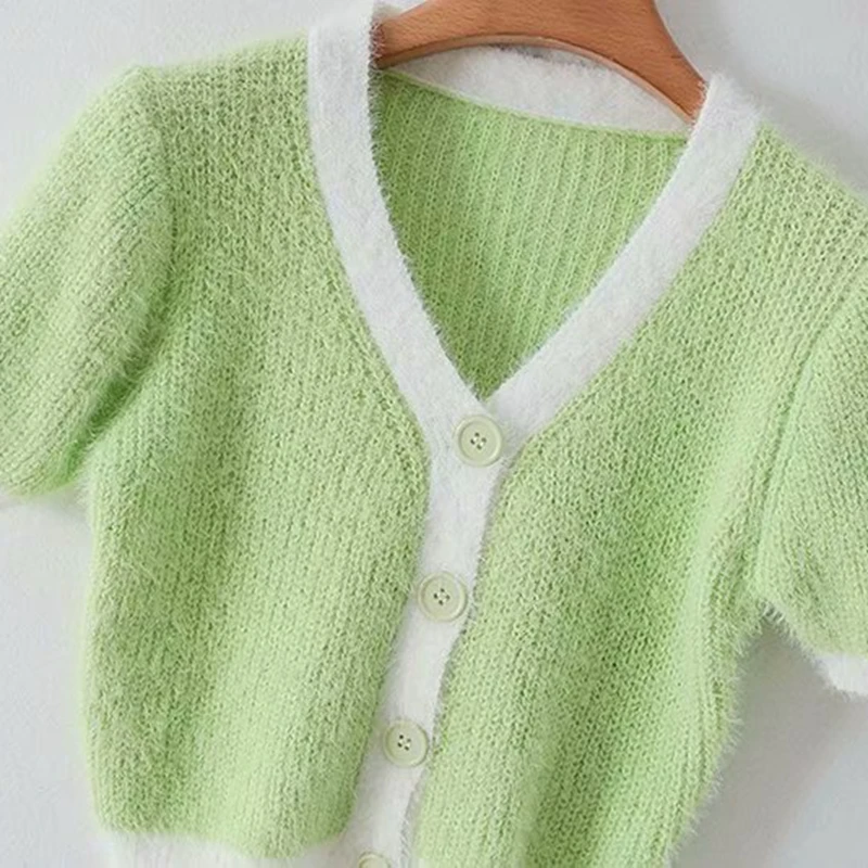 Розовый кардиган женские свитера корейский укороченный свитер желтый осенний