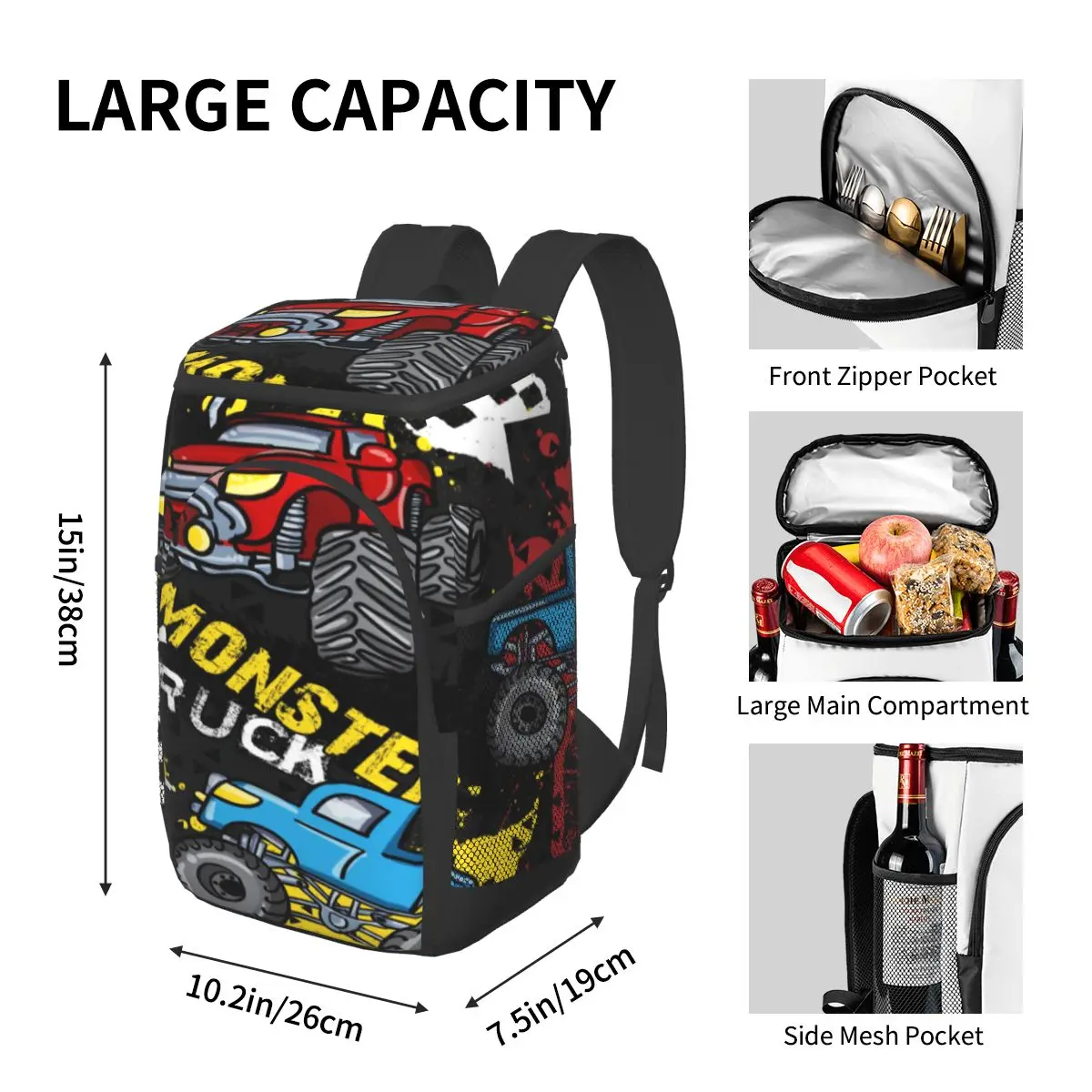 large cooler bag thermo lunch picnic box abstract monster car insulated backpack ice pack fresh carrier thermal shoulder bag free global shipping