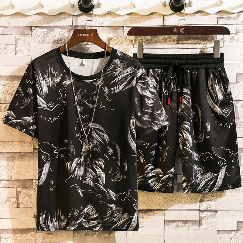 Костюм спортивный мужской с принтом Пляжная футболка круглым вырезом и