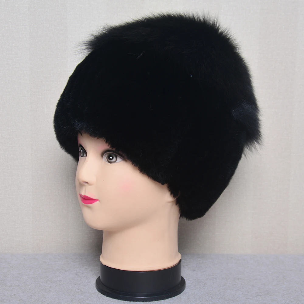 

Russia New Style Women Real Genuine Fox Fur Beanies Hat Girls Natural Real Rex Rabbit Fur Skullies Cap Knit Winter Real Fur Hats