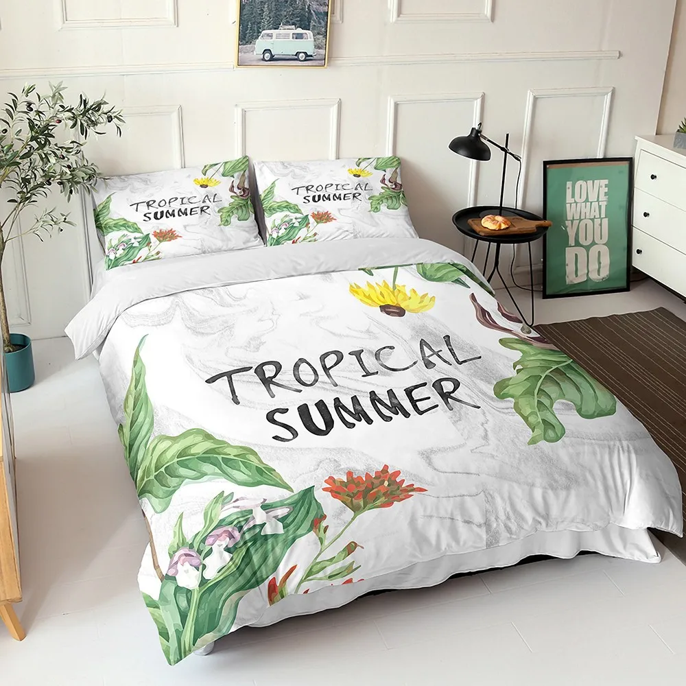 

Summer 3D Tropical Rainforest Plant Bedding Set Queen Home Textiles Set Bedclothes Duvet Cover Pillowcase for Birthday Gifts