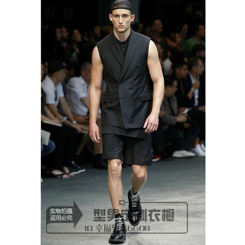 

Four seasons show mid long suit sleeveless new vest short clip fashion men's slim Korean British casual