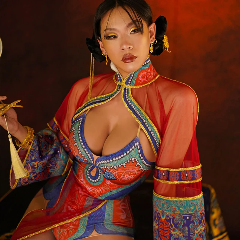 Костюм для танцев в китайском стиле женский сексуальный прозрачный костюм