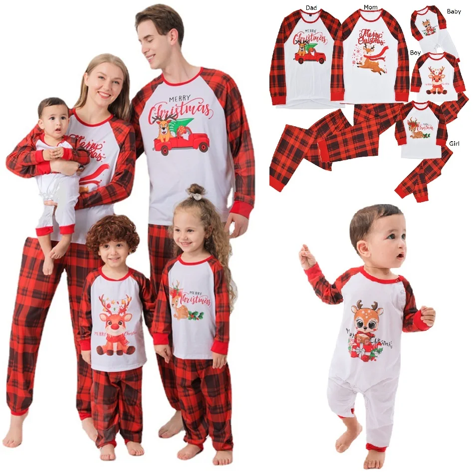 

Plaid Christmas Family Matching Pajamas Sets Deer Mother Daughter Father Son Sleepwear Mom Baby Mommy and Me Xmas Pj's Clothes
