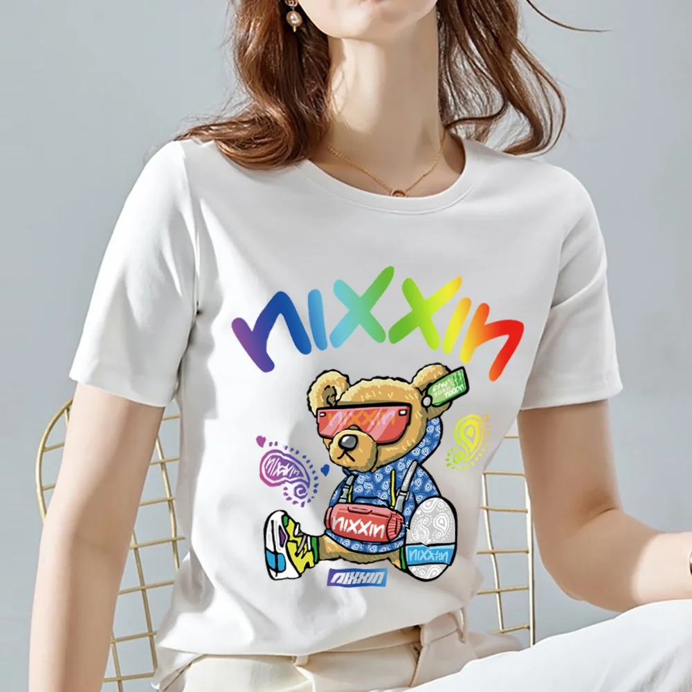 

Summer Cute Woman Pattern Bear Series T-shirt Top Ladies Shirt O-neck White Comfortable Ladies T-shirt Cartoon Short Sleeves