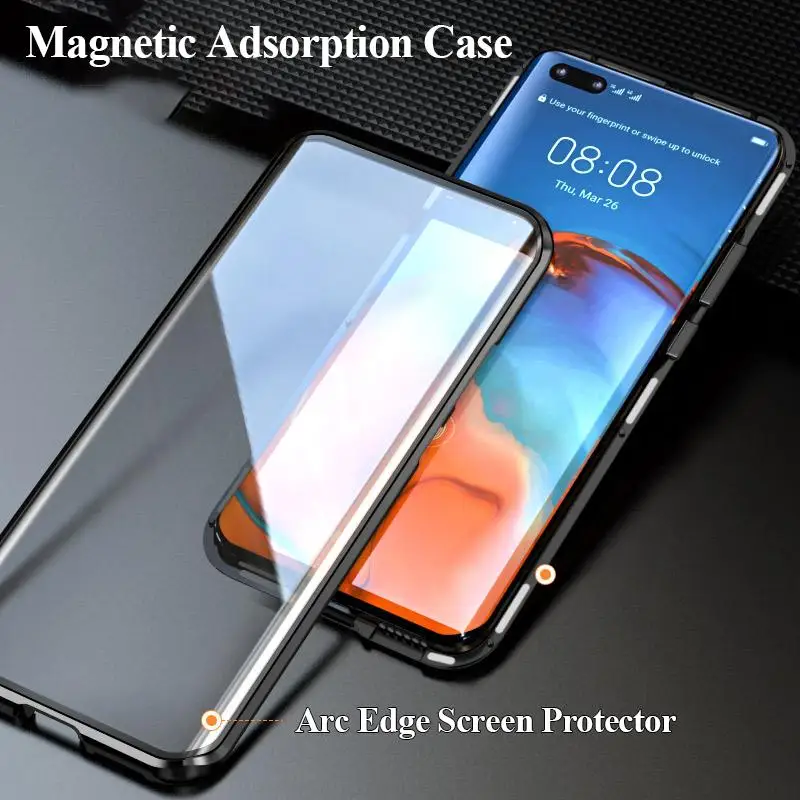 

Lens Camera Double-Sided Glass Magnetic Case For Huawei P40 P40Lite P40Pro P30 P30Pro P30Lite P40LiteE or Mate30 Series Cover