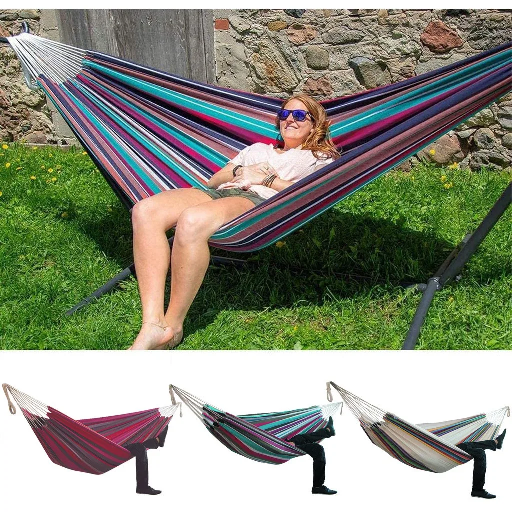 

200*150cm Hamock Two-person Hammock Camping Thicken Swinging Chair Outdoor Hanging Bed Canvas Rocking Chair ----- Not with Shelf