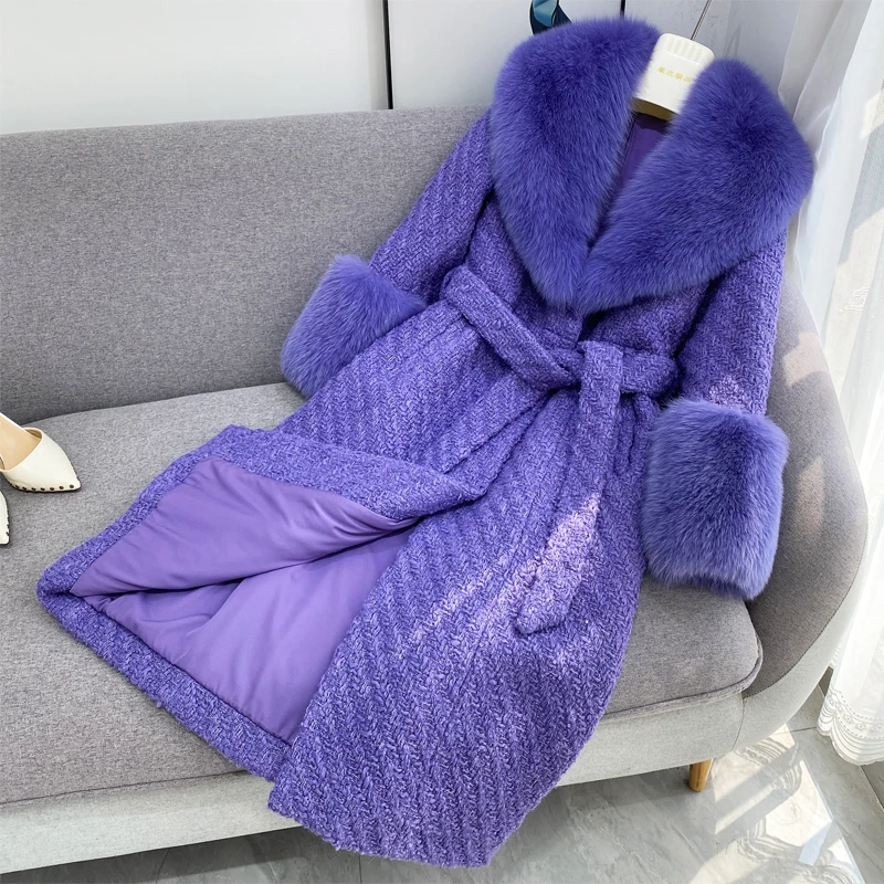 TOP Quality 2021 winter new Fashion female Trend Luxurious Fox fur parka Women's Large real fur Long Tweed wool coat outerwear