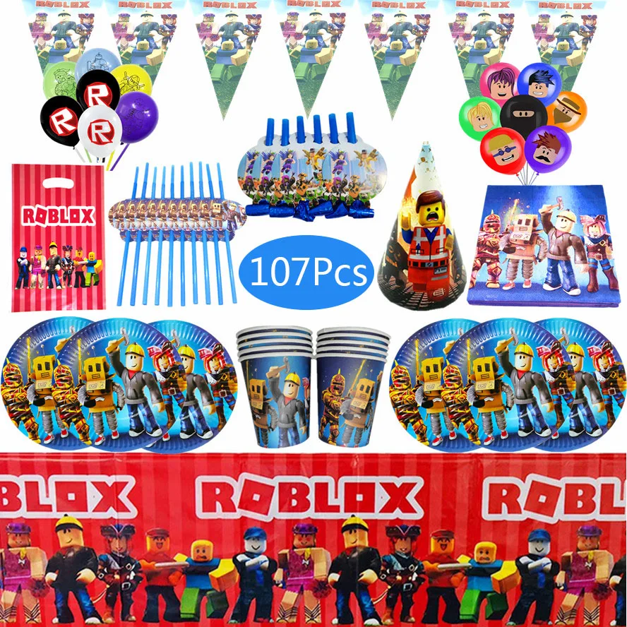 

Robot Blocks Party Supplies Balloons Paper Cup Plate Disposable Tableware Set Kids Birthday Party Decoration Robot Game Party