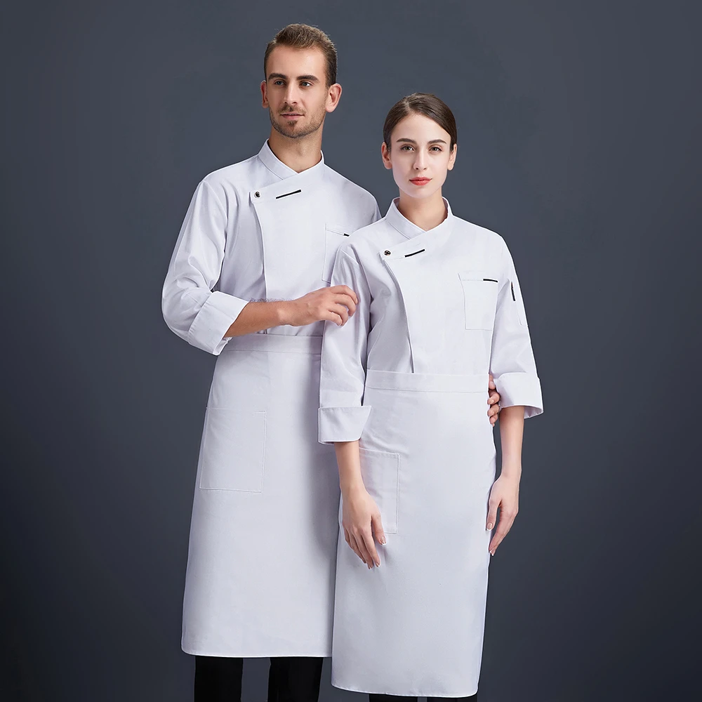 Белая форма шеф-повара для мужчин и женщин с длинным рукавом кухни пальто повара