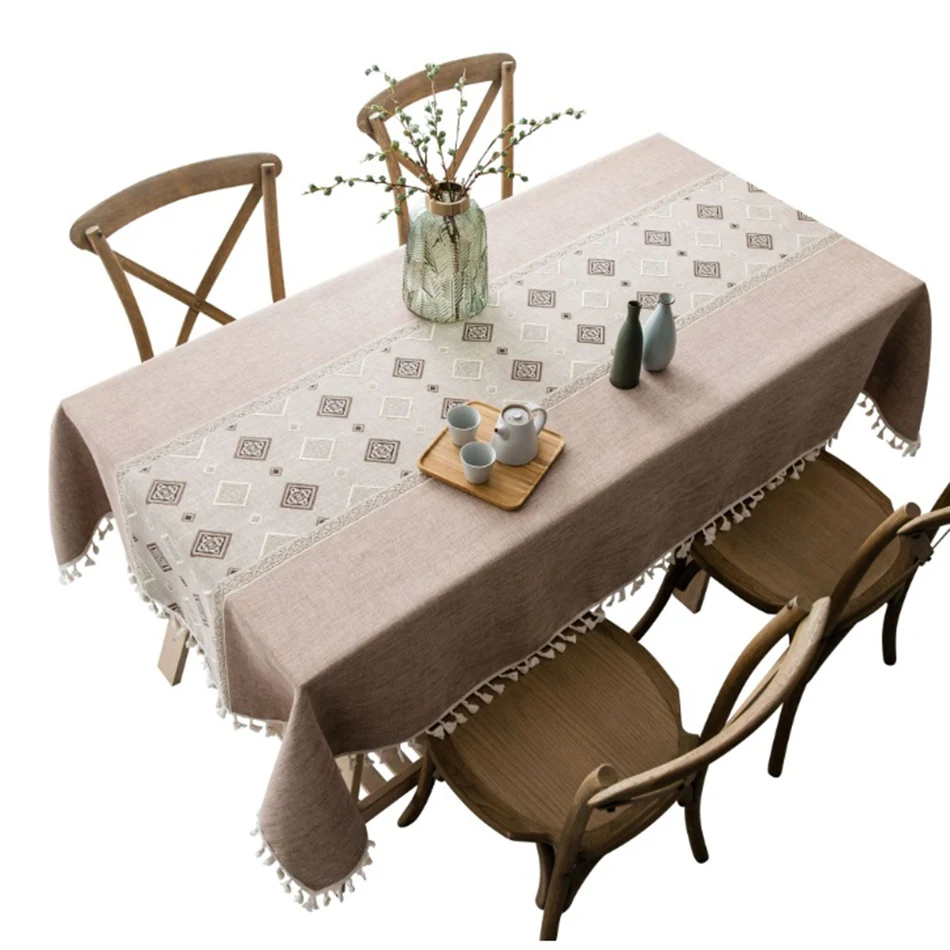 

Простроченная прямоугольная скатерть с кисточками, тяжелая хлопковая льняная ткань, Пыленепроницаемая скатерть для кухонного стола