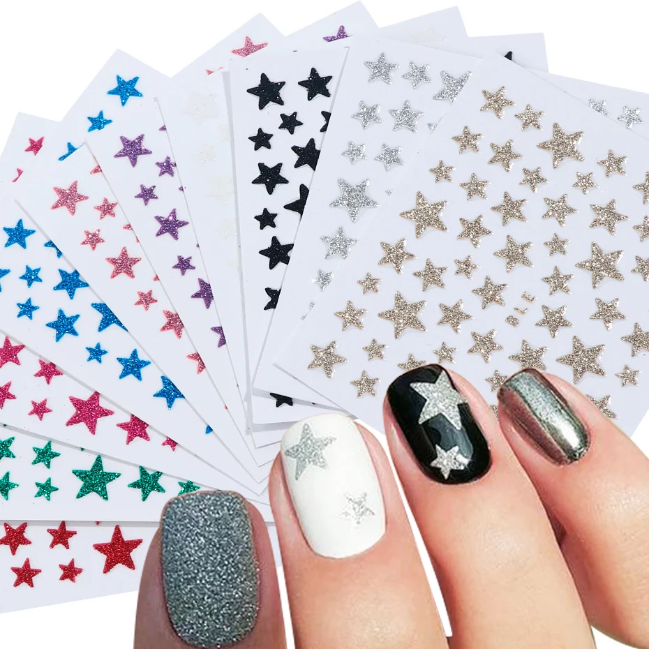 Золотистые и черные наклейки для ногтей 1 шт. клейкие слайдеры 3D блестящие звезды