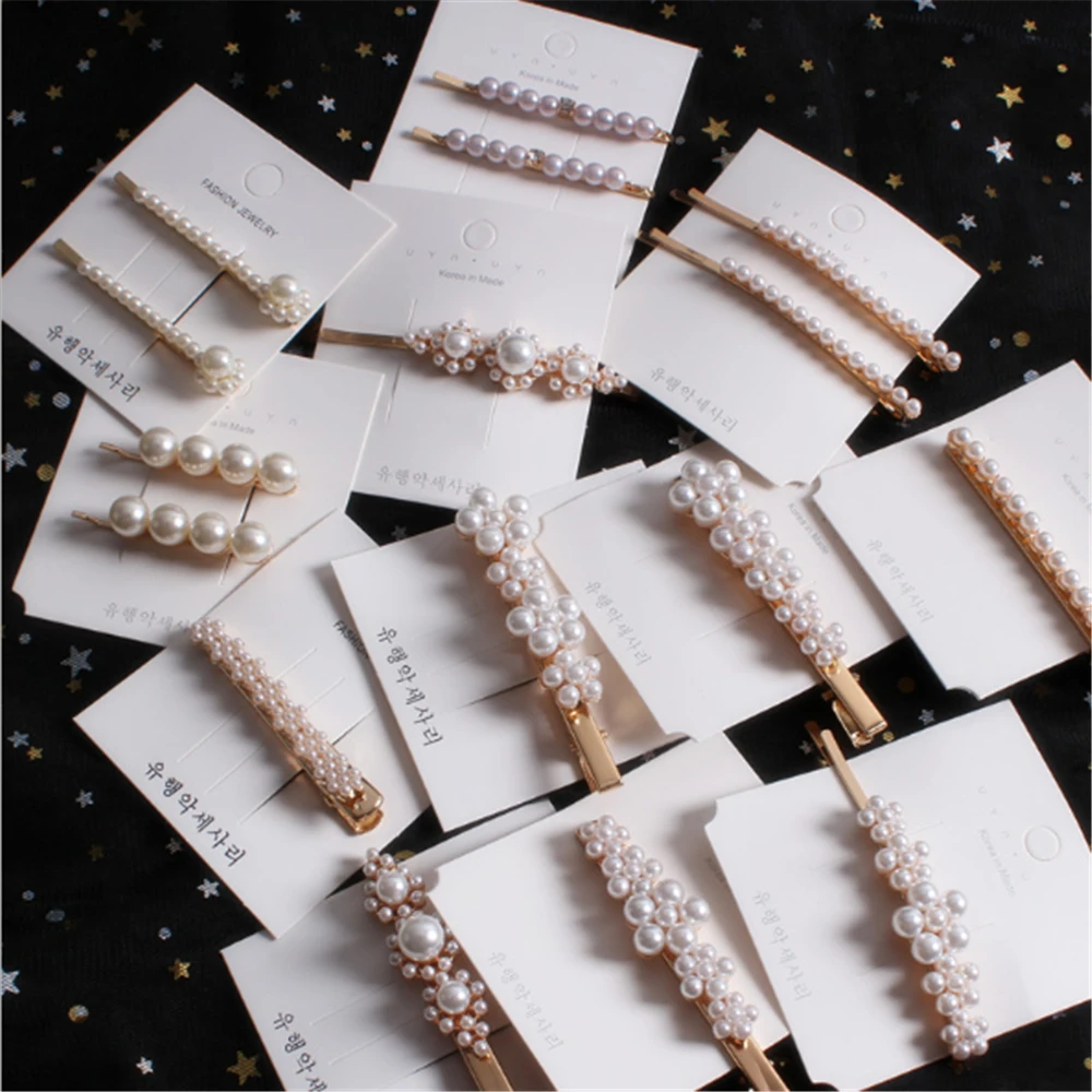 

1pcs Fashion 2020 Women Girls Pearl Hair Clip Snap Barrette Stick Hairpin Bobby Hair Styling Accessories Drop Shipping