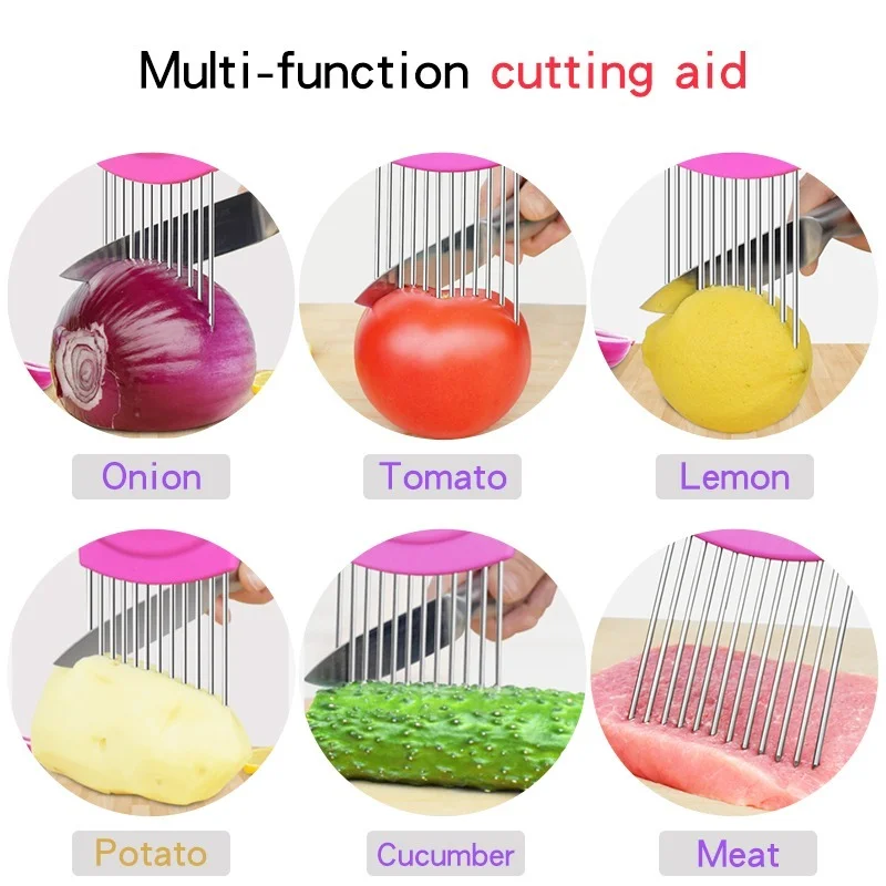 

Stainless Steel Onion Needle Onion Fork Vegetables Fruit Slicer Tomato Cutter Cutting Safe Aid Holder Cutting Aids Supplies Tool