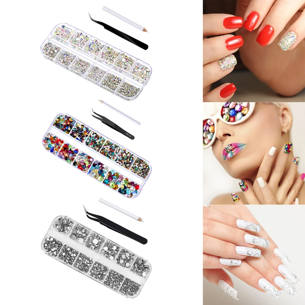 

3D Nail Art Rhinestones Crystal Gems Diamonds Beads DIY Craft Makeup Jewelry Making Mixed Color Nail Art Decor Supplies