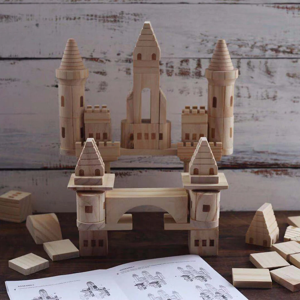 

75pcs Kids Wooden Castle Building Blocks Children Big Log Construction House Bricks Block DIY Painting Educational Toys Gifts