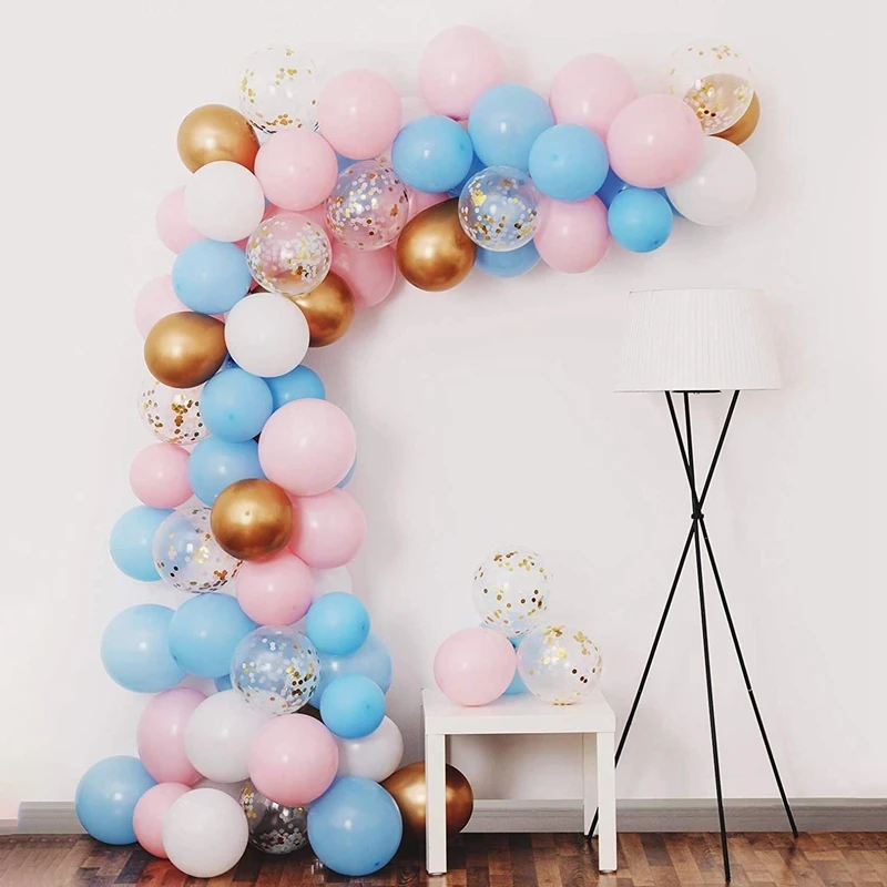 

75 комплектов воздушных шаров, белые шары + розовые шары + синие шары + шары с золотыми конфетти, вечерние шары для дня рождения