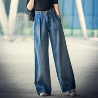long women wide leg jeans baggy high waist floor length denim pants female trousers loose pocket zipper pant ladies bottom