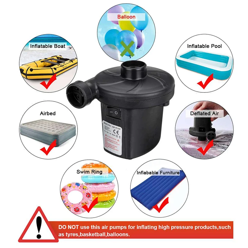 

Home and Car Use Electric Air Pump Quick-Fill with 3 Nozzles For Inflatable Air Mattress Beds For Inflatable Air Mattress Beds