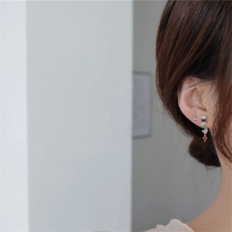 

S925 Silver Needle Multicolor Zircon Water Drop Exquisite Stud Earring for Women Crystal Pendant Earrings Jewelry Accessories
