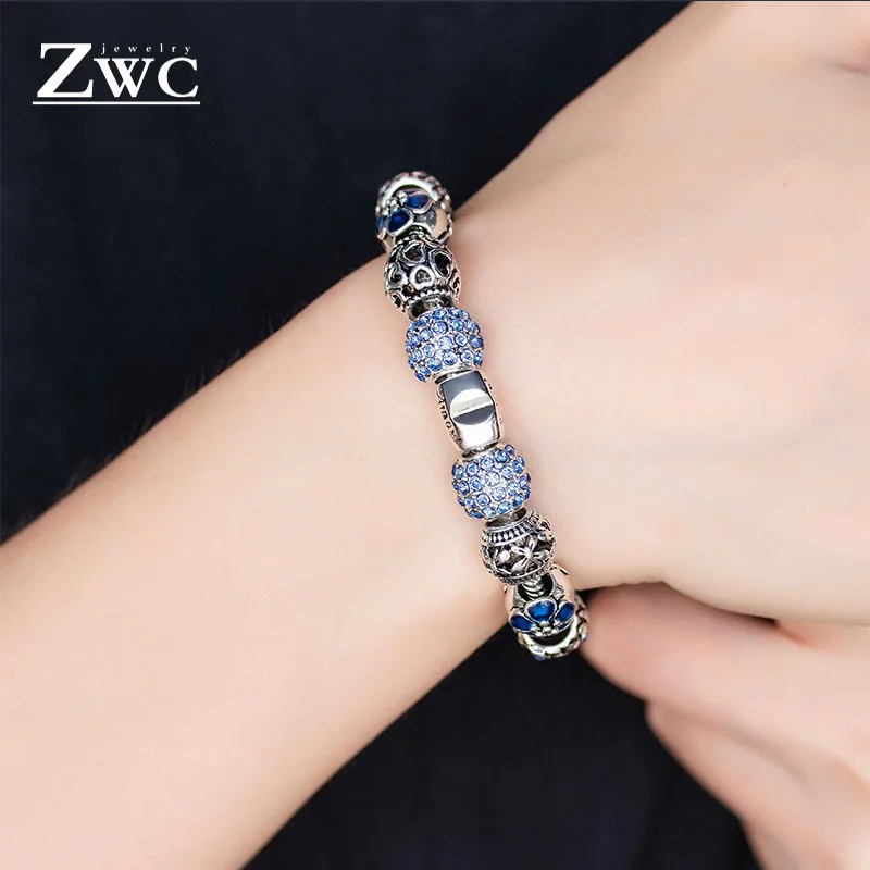 

ZWC New Hot Luxury Vintage Snake Chain Crystal Bracelet For Woman Girl Party Fashion Romance Beaded Letter Bracelet Jewelry Gift