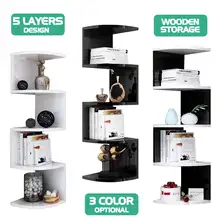 5-Layer Zigzag Corner Bookshelf Storage Rack Wall Mount Bookcase Wall Organizer Storage Shelf Save-space Storage Cabinet