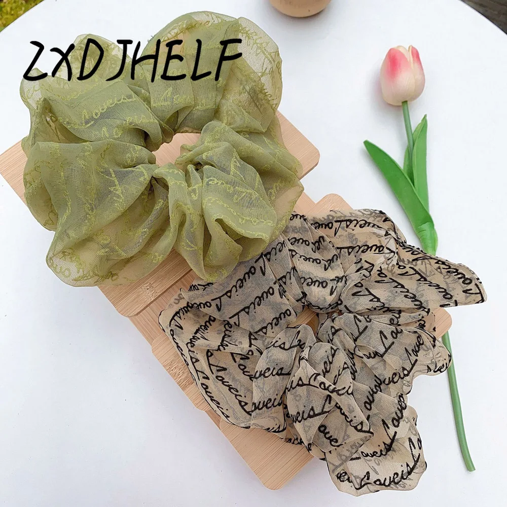 

ZXDJHELF Vintage Mesh Scrunchie Women Elastic Hair Bands Fashion Letter Design Girls Rubber Rope Ponytail Hair Accessories F648