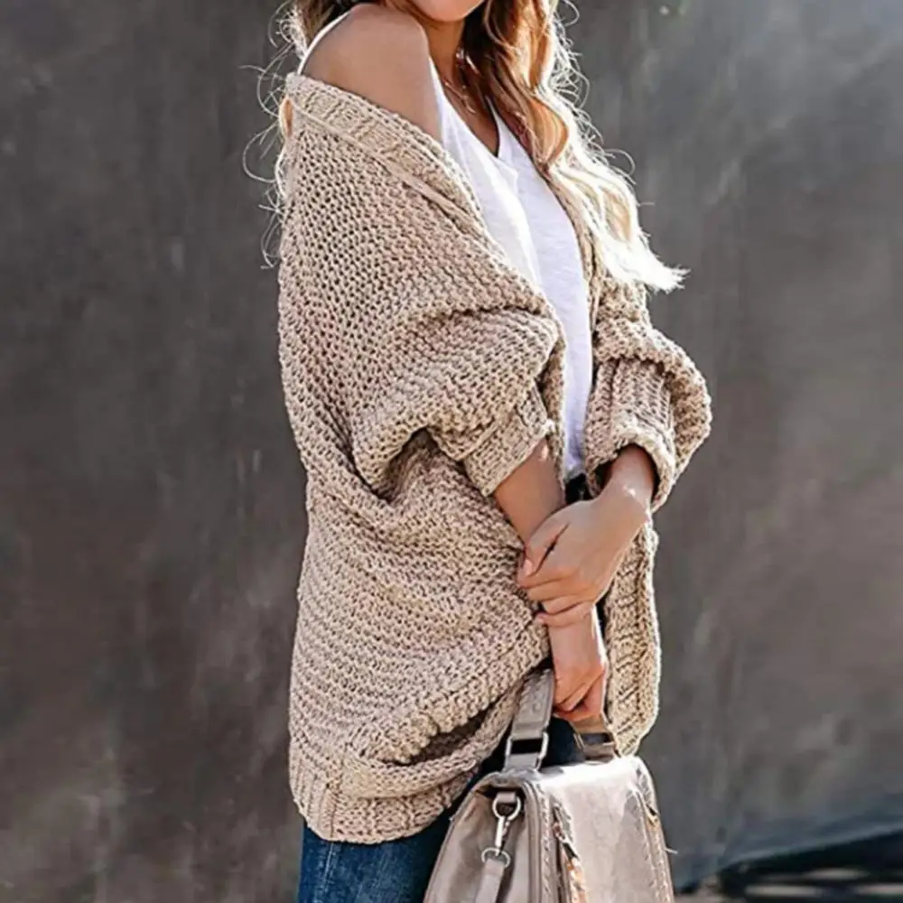 

Women Winter Solid Color Knit Cardigan Sweater Pocket Loose Large Size Women Cardigan Sweater Jacket Daily Dinner Lady Cardigan