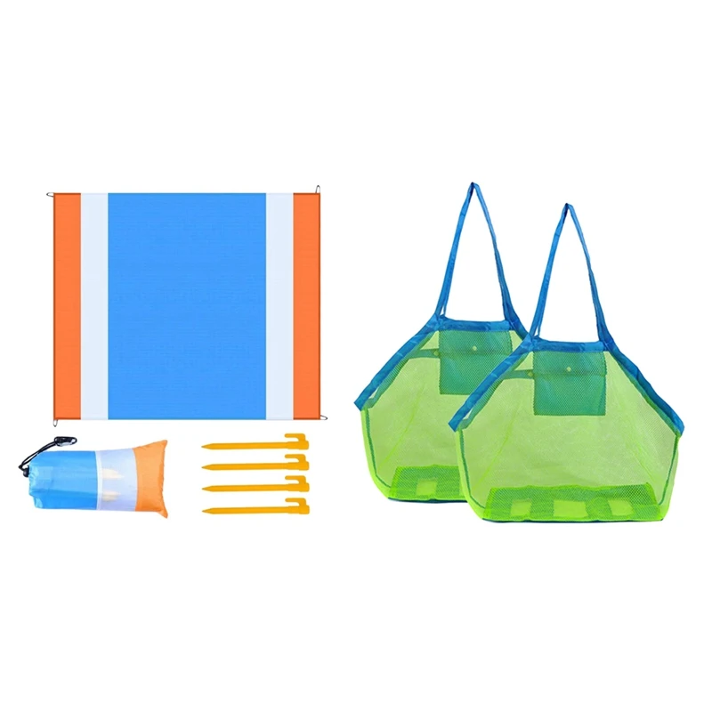 

2Pack Mesh Beach Bag with Beach Mat Picnic Blanket Extra Large 210X200cm Sandproof Waterproof Picnic Blanket