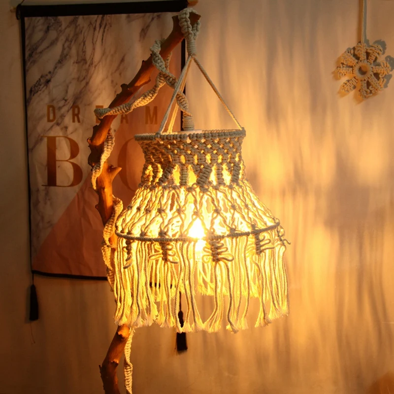 

DIY Bohemian Hand Woven Lampshade,Ceiling Chandelier Lampshade,Wedding Home Decor with Tassel Decoration Lampshade