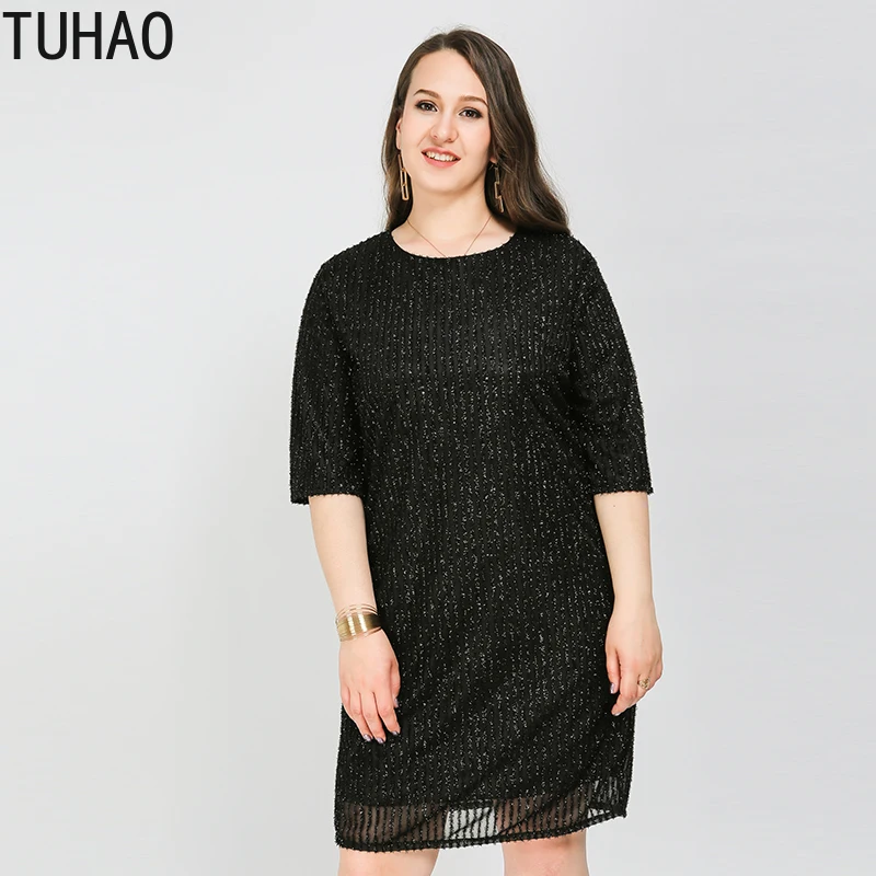 Женские платья для мам TUHAO повседневные яркие свободные черного цвета офиса