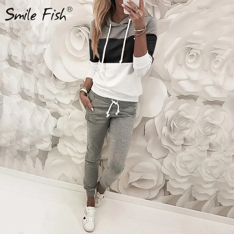 Женский спортивный костюм с блестками и капюшоном повседневный комплект из двух