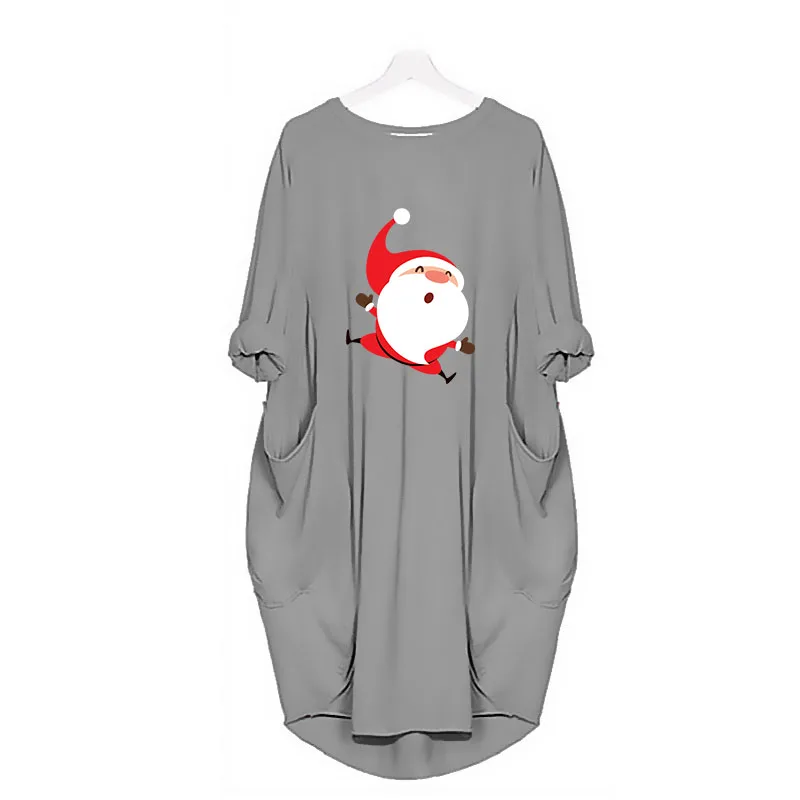 

Christmas Women Midi Dresses Cartoon Santa Claus Print Loose Long Sleeve Plus Size Autumn Vintage Party Streetwear Vestidos Robe