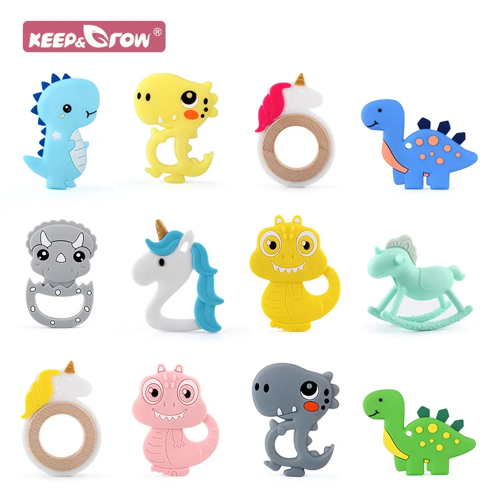 1pc Baby Teether Silicone Food Grade Rodent Tiny Rod DIY Pacifier Chain Cartoon Unicorn Dinosaur Baby Molar Teething Teether