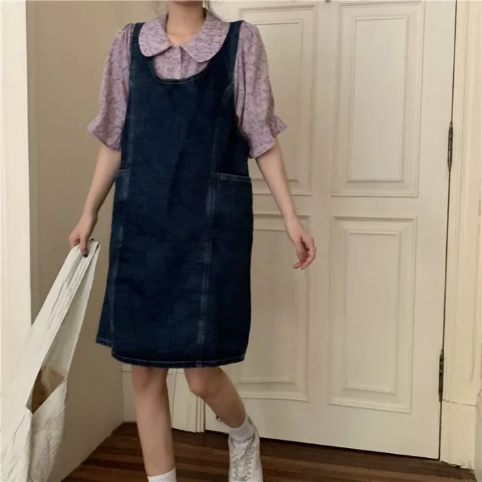 Женское платье 2020 Новинка летняя винтажная джинсовая юбка подчеркивает фигуру