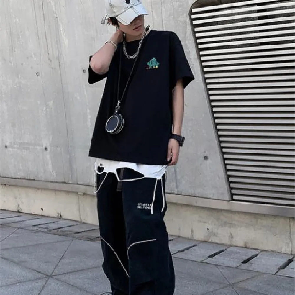 

Men's T-shirt 2021 new summer letter print short sleeve loose slip shoulder T-shirt casual fashion cotton short sleeve T-shirt