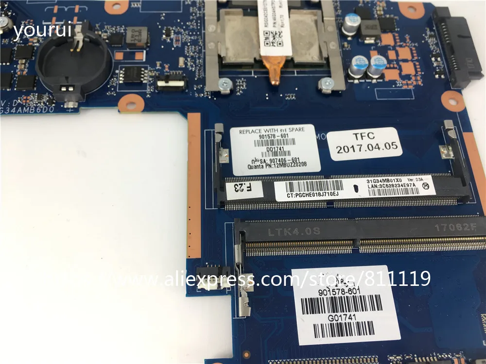 Verkaufen Yourui Für HP Pavilion 15-AU 15T-AU100 Laptopmotherboard 901578-601 DAG34AMB6D0 I5-7200u Cpu Vollständig Getestet