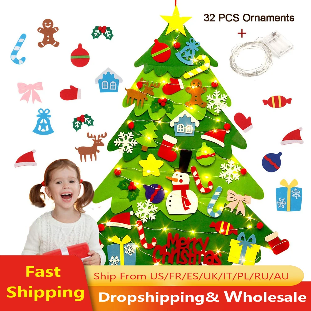 Войлочная Рождественская елка 3.2ft DIY настенная с 32 шт. орнаментами и 50