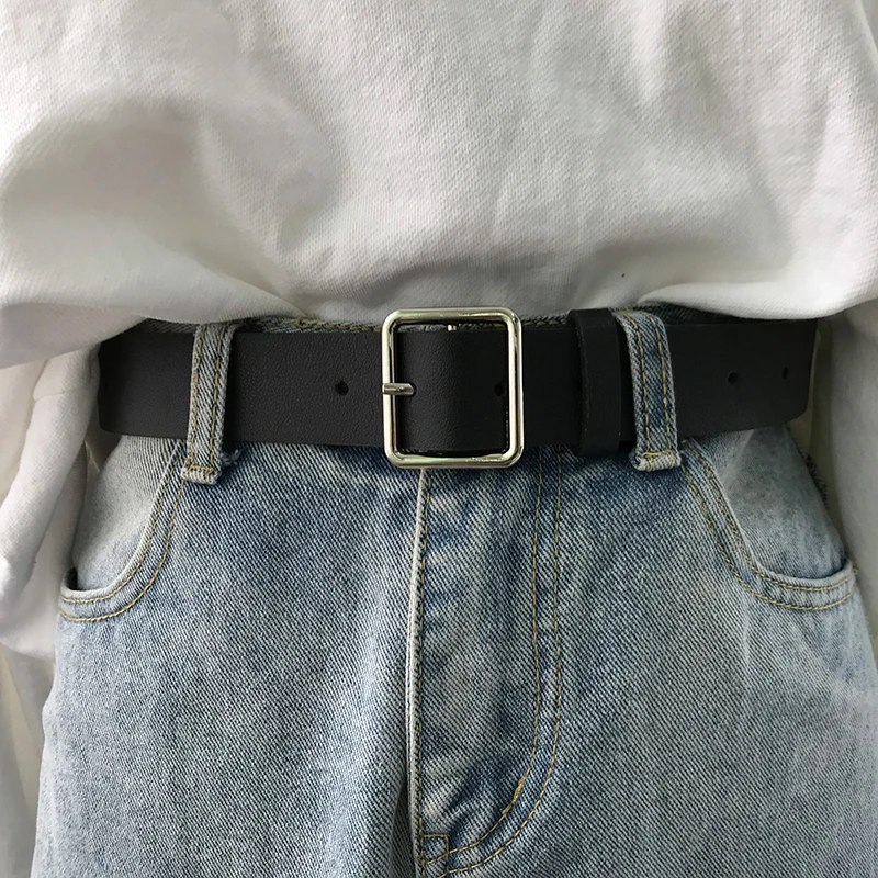 

cinto de couro do o feminino fivela quadrada metal pino fivela jeans cinto preto chique marca luxo do vintage cinto feminino