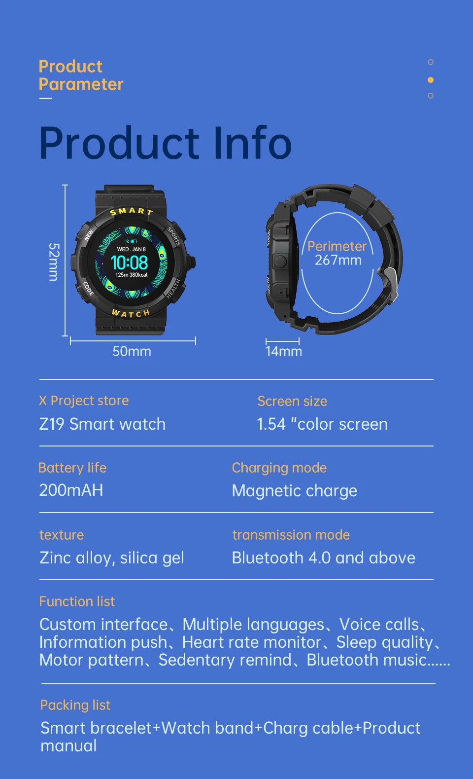 Z19 Смарт часы вызовов через Bluetooth умные для мужчин фитнес-браслет сердечного