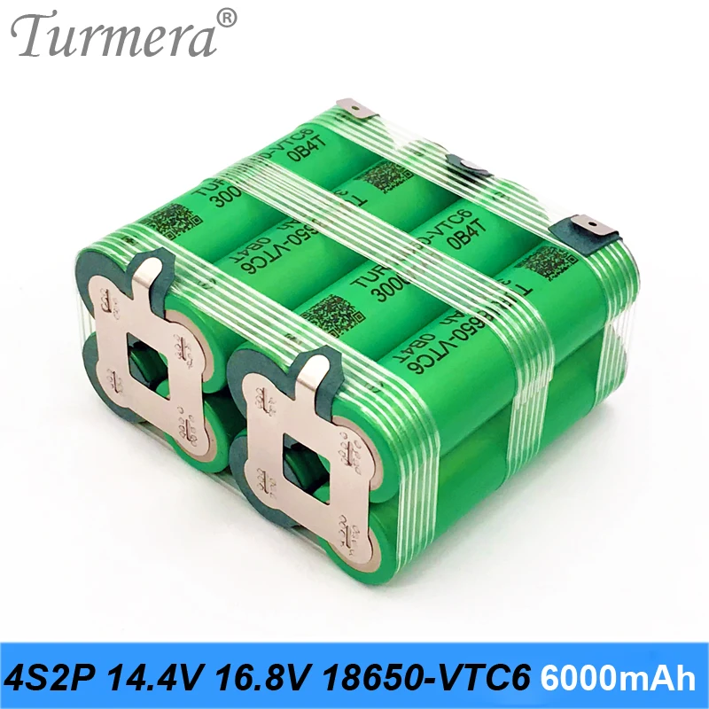 

Аккумулятор VTC6, 4S2P, 6000 мАч, 14,4 В, 16,8 в, TUR18650VTC6, 3000 мАч, 30 А, литий-ионный аккумулятор для отвертки 16,8 в, под заказ