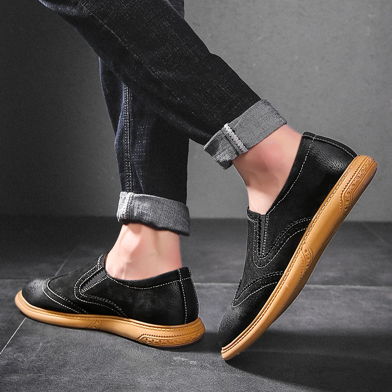 Genuine Leather Men's Casual Shoes Big Size 38-46 Loafer Design Driving Men Flat Footwear Slip On Mens Moccasin | Обувь