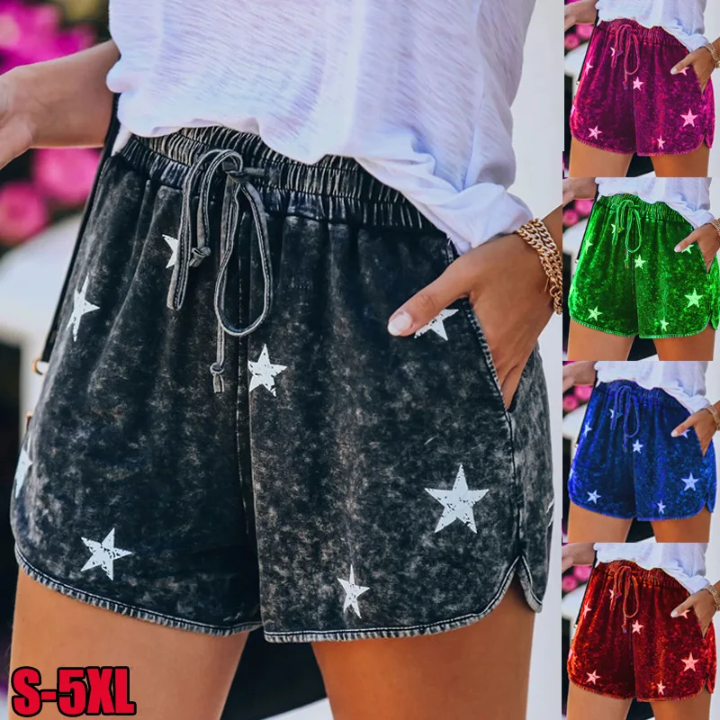 

Summer Women's Wide-leg Star Printed Shorts 2021 New Casual Tracksuit Shorts Short Pants For Women Loose Streetwear Sport Pant