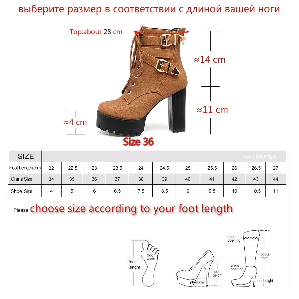 BONJOMARISA/ г. Весенне-зимние женские ботильоны черные ботинки на платформе и высоком каблуке 11 см размера плюс 33-50, женская обувь на шнуровке
