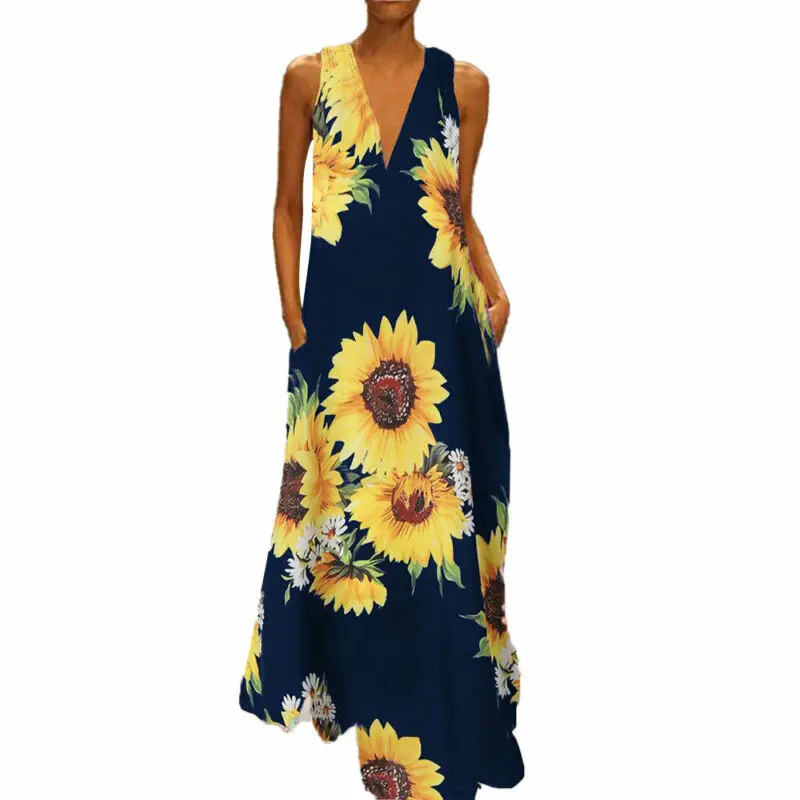 

Long Dress Women Summer 2021 Sleeveless Tank Dress V-Neck Floral Printed Maxi Dress Beach Causal Sundress