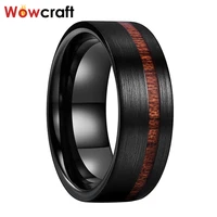 8mm black koa wood inlay wedding bands tungsten carbide engagement rings pip cut brushed finish offset wood comfort fit